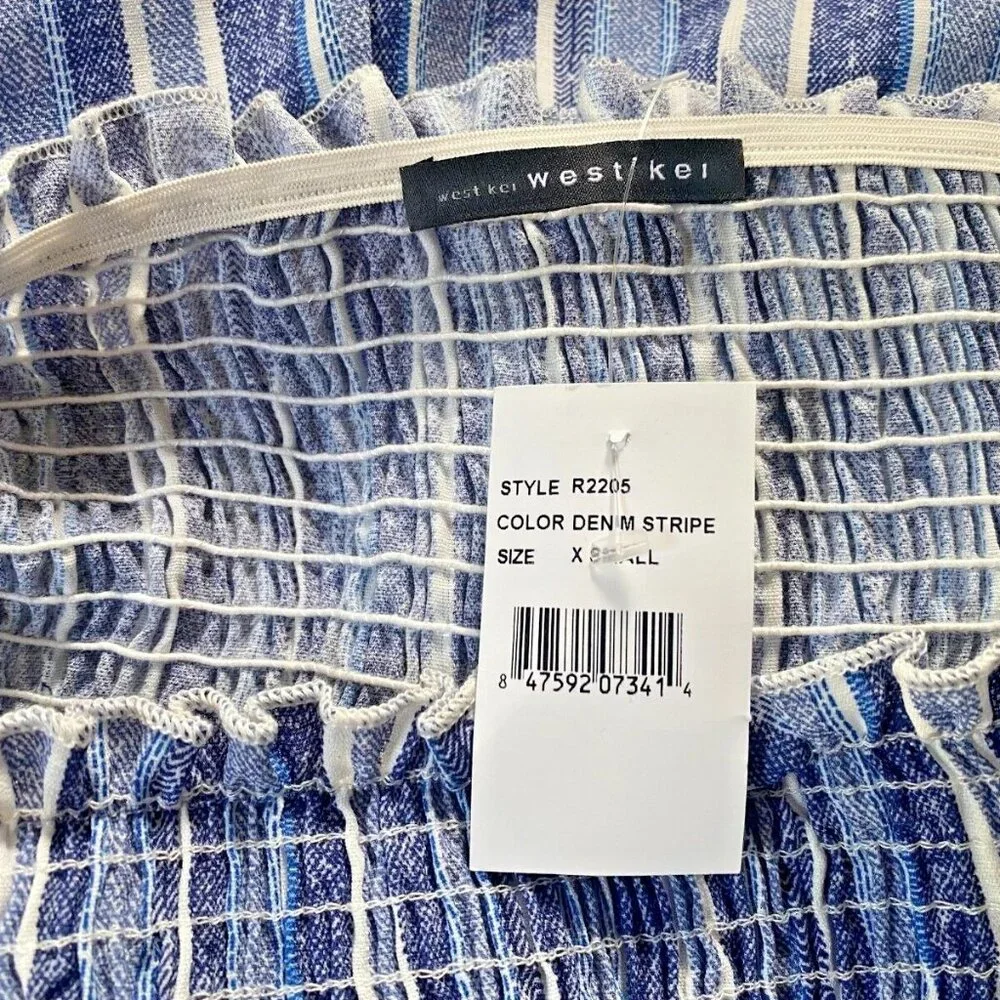 NORDSTROM Gauze Seersucker Strapless Denim Stripe JUMPSUIT Romper *X-SMALL* - Picture 6 of 6